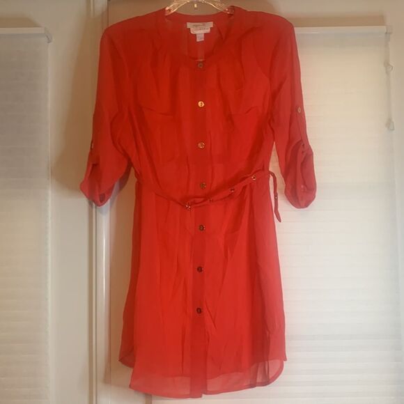 Aryn K Pea In The Pod Maternity Semi Sheer Coral Pink Tunic Medium New - Picture 1 of 8